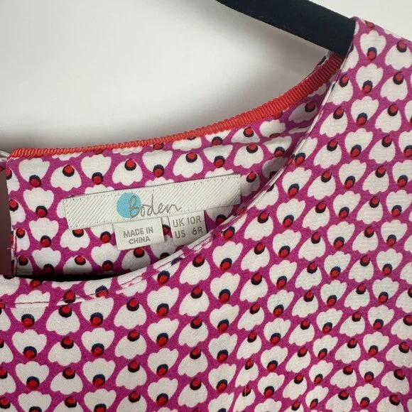 Boden Andrea 3/4 Sleeve Belted Dress Pink Red Size 6 - Picture 6 of 9